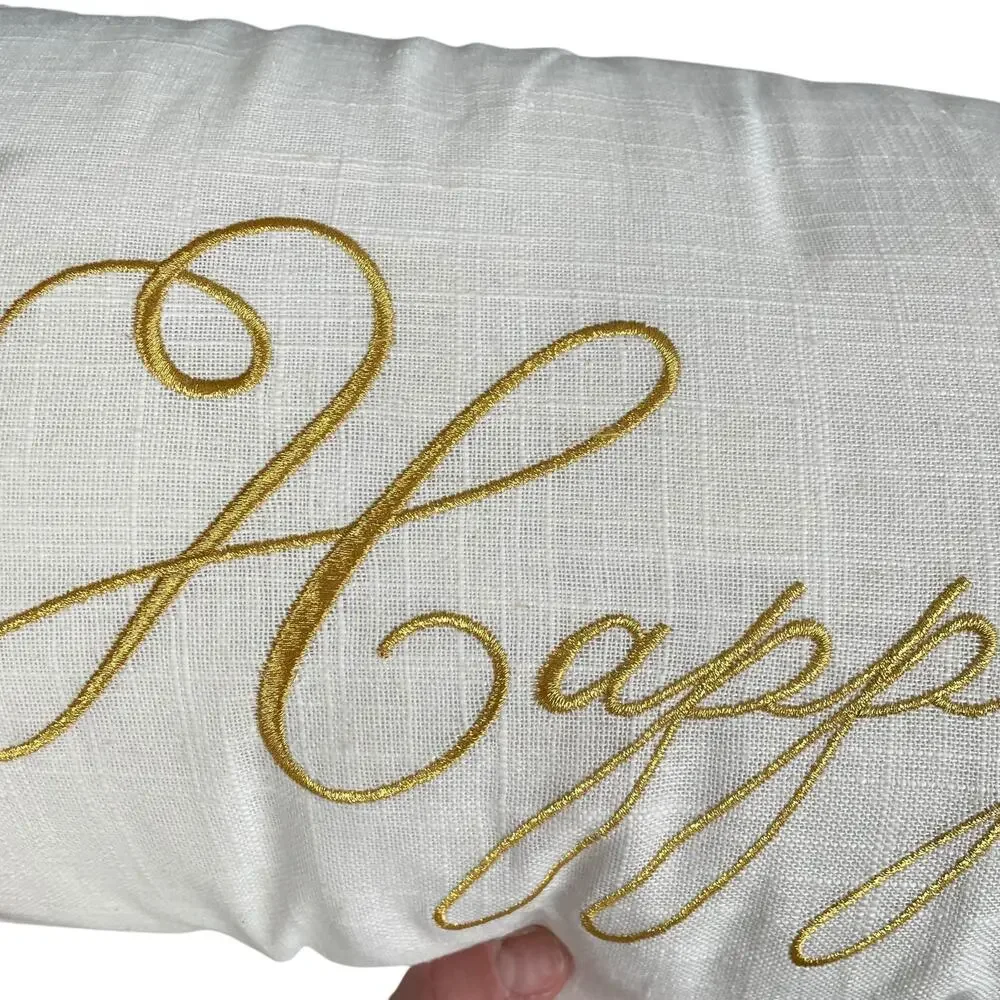 Pier 1 Happy Holidays Poinsettia Pillow Christmas Long White Rectangular READ